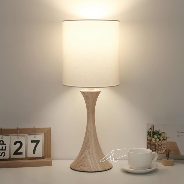 Lámpara de mesa con táctil de 3 vías, lámpara de mesita de noche regulable con base de metal, moderna lámpara de mesita de noche elegante con pantalla gris, lámpara de mesa auxiliar simple
