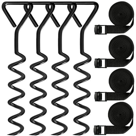 Trampoline Stakes Tent Garden Stake Heavy Duty Trampoline Parts Tent Canopies, Carports,Swing Sets Stake Corkscrew Shape Steel Stakes Anchor Kit,Bonus 4 Strong Belt,Black