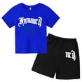 thumbnail image 3 of Ropa para niños con estampado de marca gótica, conjunto de camiseta y pantalones cortos de verano para adolescentes, 2 piezas, manga corta, moda informal para niños y niñas, 3 of 5