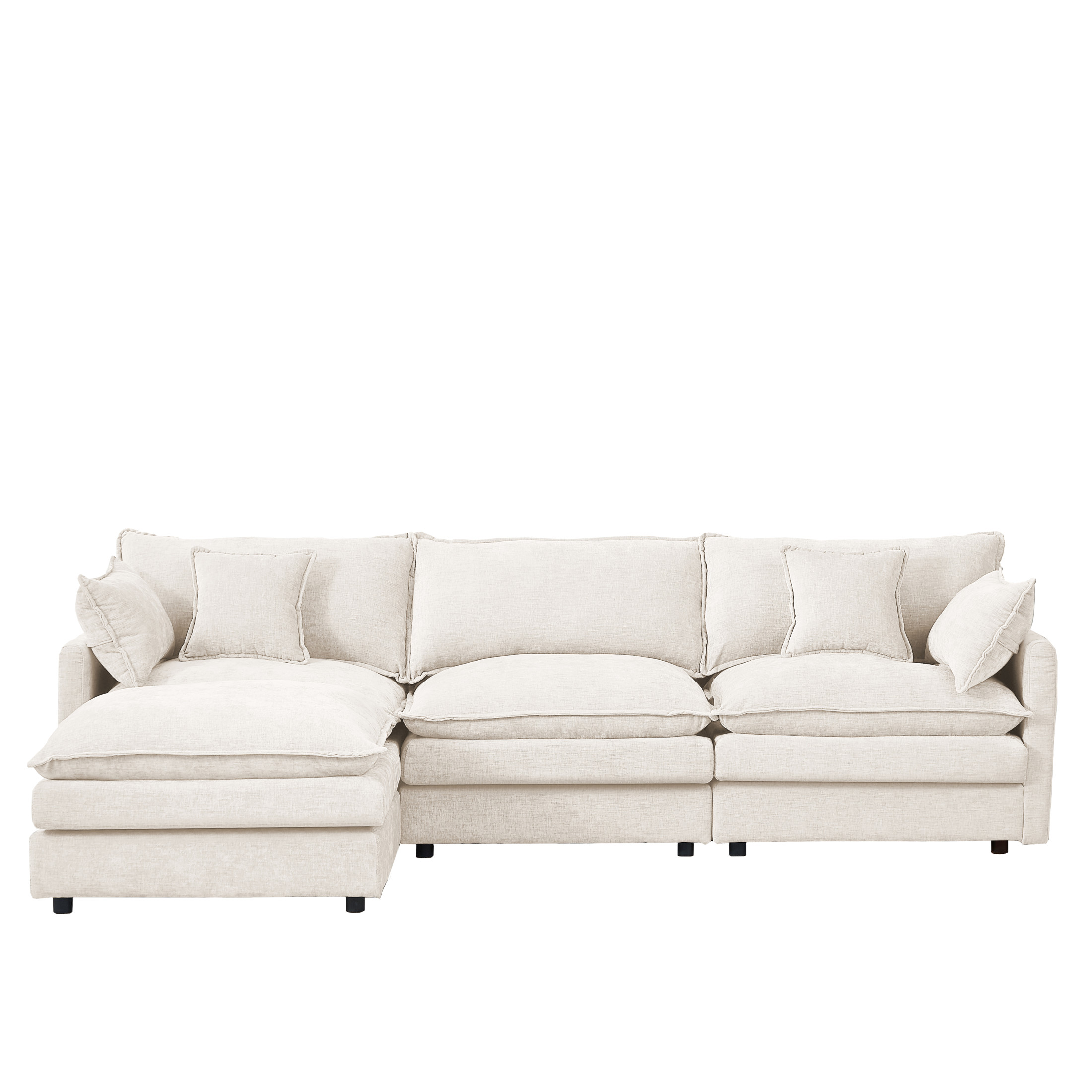 Noble House Stacy 102" Modular Sectional Sofa, L-Shaped Chenille Couch with Movable Ottoman, for Living Room, Beige