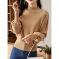 thumbnail image 3 of Stylish Puff Long-sleeved Knitted Half Turtleneck Sweater, Brown, Small, 3 of 5