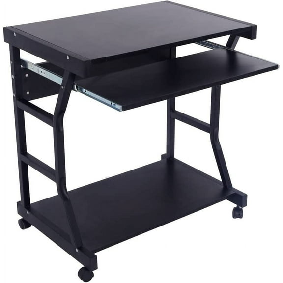 FCH Laptop Table Cart Mobile Laptop Desk Cart Computer Desk with Printer Stand and Pullout Keyboard Tray,Black