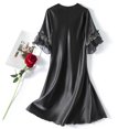 thumbnail image 5 of Defitshape Women's Lace Sleeping Night Shirts Summer Sleepwear Short Pajama Sleep Shirt Silk Nightgown Satin Night Gown Dresses Soft Lace Short Sleeve V Neck Nightshirt Black Medium, 5 of 5