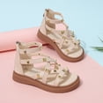 thumbnail image 4 of Toddler Girls Gladiator Sandals with Zipper Lace Up Open Toe Strappy Summer Beach Shoes for Little Big Kids Beige 25, 4 of 7