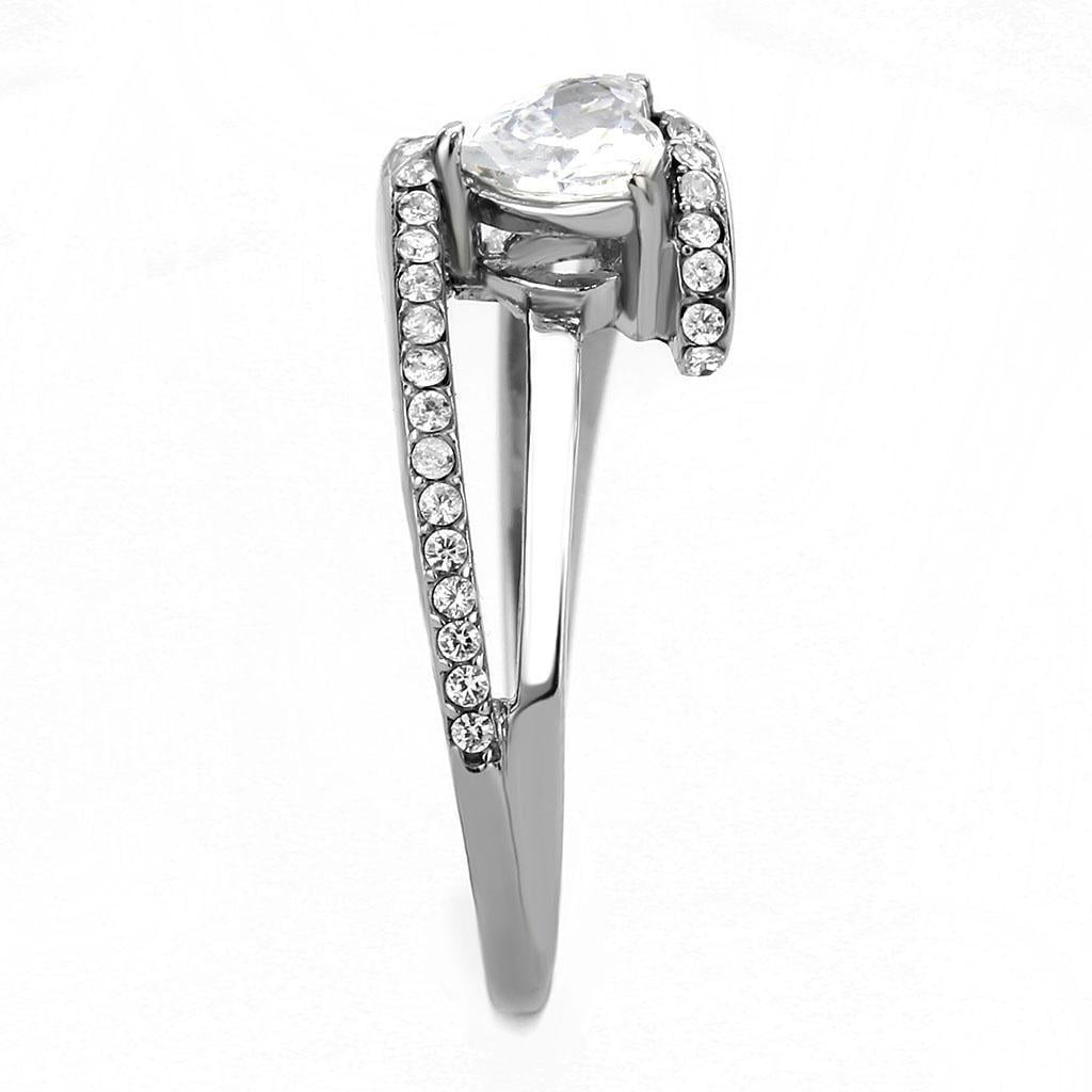 Womens Silver Rings High polished (no plating) 316L Stainless Steel Ring with AAA Grade CZ in Clear DA361