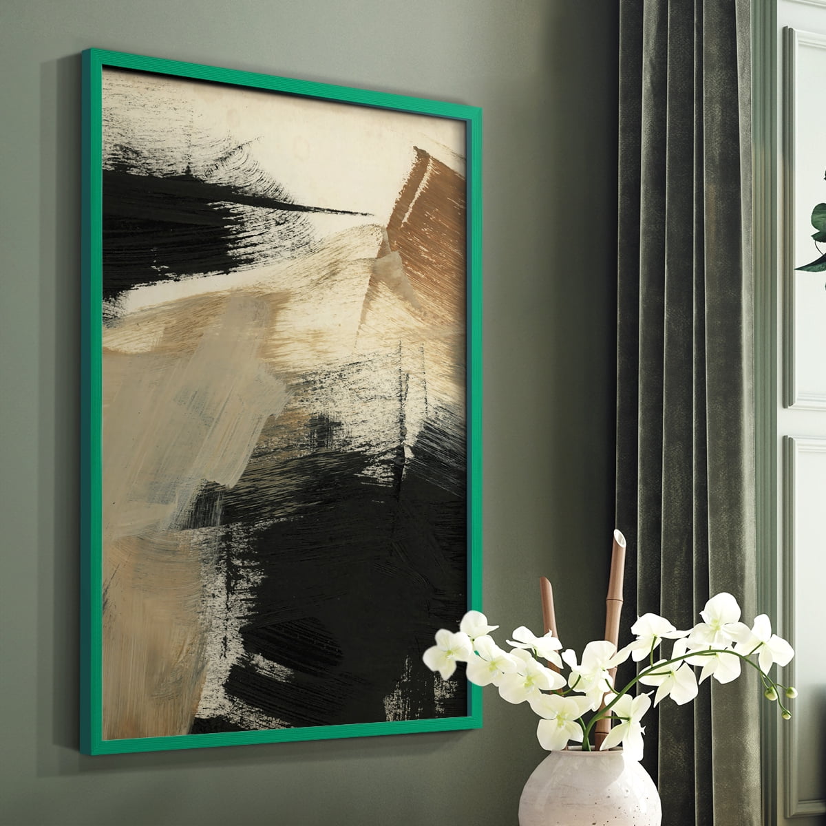 Baked Paintstrokes III Framed Print in Green Solid Wood Framed Print No Nail Hanging