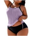 thumbnail image 2 of XUNKUSGA Plus-Size 2 Piece Womens Bathing Suits Tummy Control Drawstring Split Top and Triangle Bottoms Swimsuits for Women Loose Casual Solid Color Adjustable Shoulder Straps Tankini Set,Purple, 2 of 5