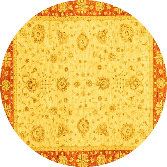 Ahgly Company Indoor Round Abstract Yellow Modern Area Rugs, 7' Round