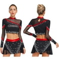 thumbnail image 6 of Aislor Womens 2 Piece Long Sleeve Cheerleading Outfits Crop Tops With Dance Skirt For Rave Dancewear Red XL, 6 of 7