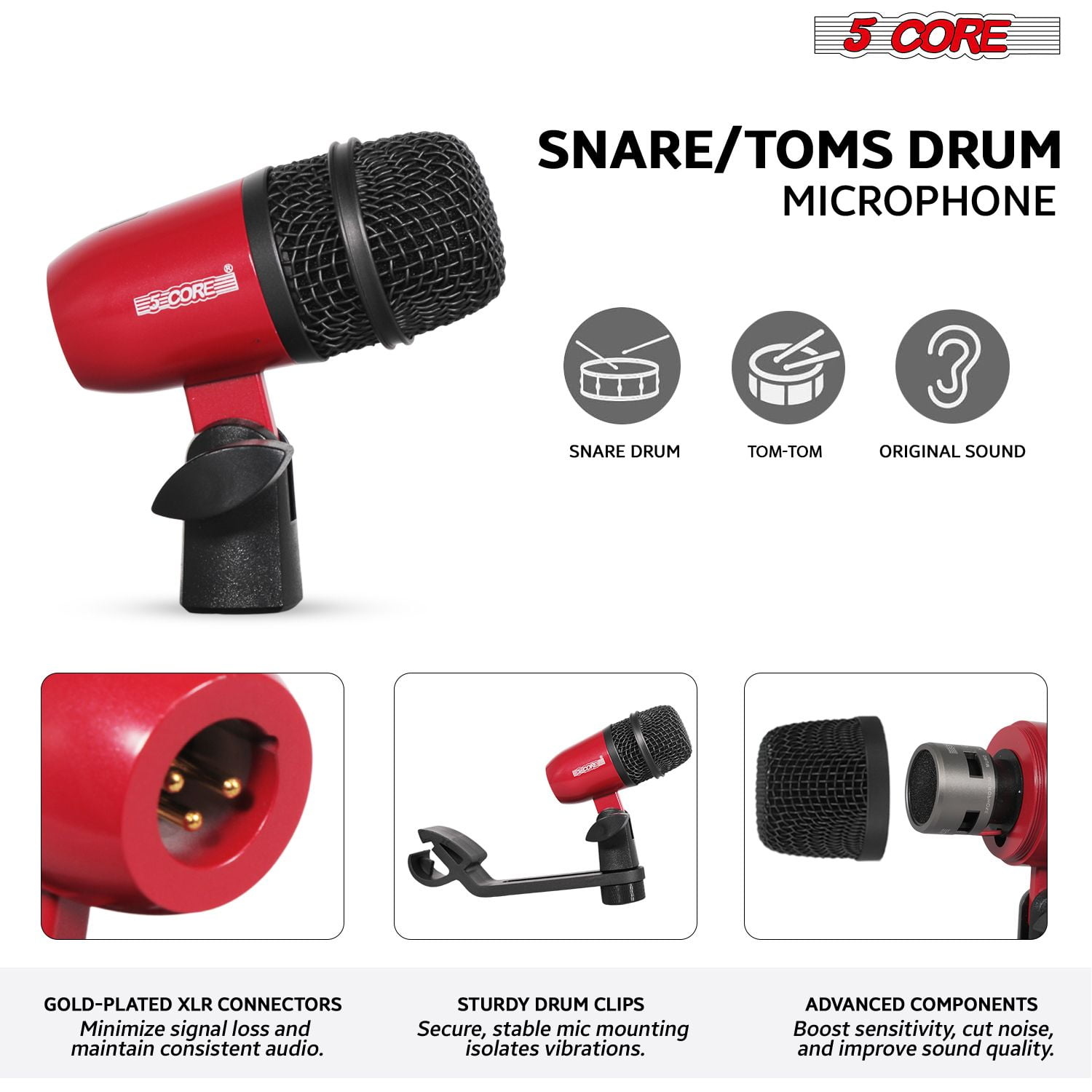 7-Piece All-Metal Drum Microphone Kit for Tom, Snare & Cymbals, Professional Wired Instrument Mics for Studio & Live Performance