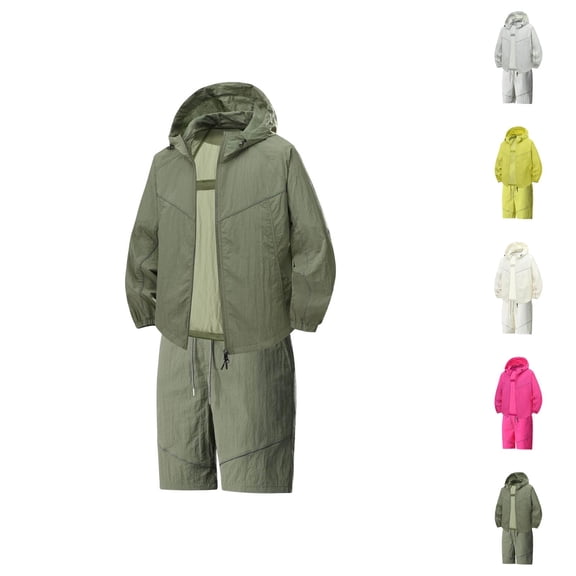 Short Sets for Men Lightweight Sun Protection Long Sleeve Zip Up Hooded Jacket and Shorts 2 Piece Matching Set Summer Outfits