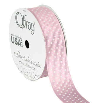 Offray Ribbon, Light Pink with Polka Dot 7/8 inch Grosgrain Polyester Ribbon for Sewing, Crafts, and Gifting, 9 feet, 1 Each