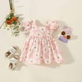 thumbnail image 2 of Odeerbi 6M-3Y Toddler Girls Cute Dresses Cotton Dress Summer Daisy Dress Round Neck Bubble Short Sleeve Bow Floral Dress Baby Clothes Pink, 2 of 9