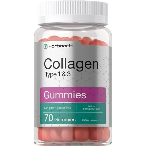 Collagen Gummies | 70 Count | Strawberry Flavored | Hydrolyzed Collagen Type 1 and 3 | by Horbaach