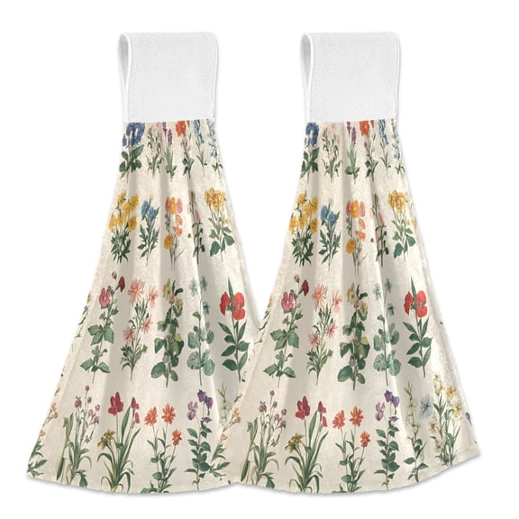 Yayeee Kitchen Hanging Hand Towels Set of 2 with Loop Bathroom Absorbent Tie Towel, Red Floral