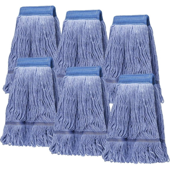 Pack of 6 Heavy Duty Commercial Looped End Cotton Mop,String Cotton Mop Refill Heads for Industrial,Residential and Most Floor Cleaning-Wet Industrial Blue String Mop Replacements Head