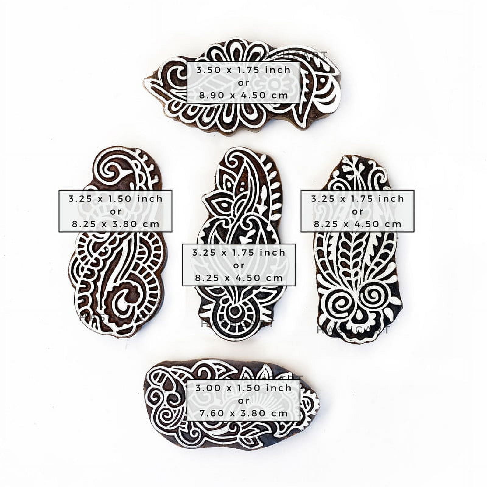 Hashcart Wooden Pottery Stamps for Block Printing - Stamp Set of 10 Wooden Clay Stamps Wood Printing Stamp for Crafting on Fabric, Blocks, Henna