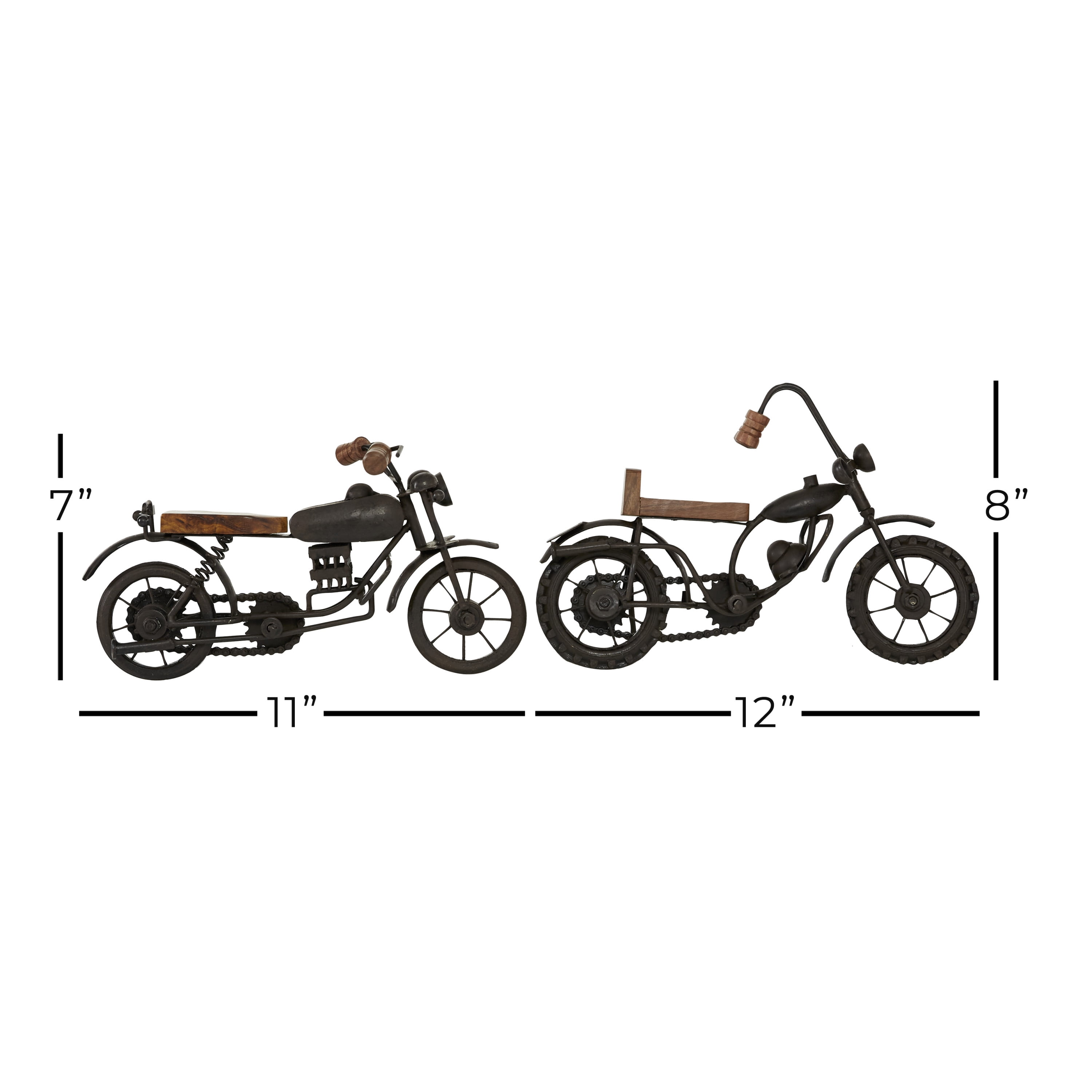 12"W, 7"H Brown Metal Motorcycle Sculpture, by DecMode (2 Count)