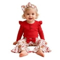 thumbnail image 4 of NAFUU Christmas Baby Girl Clothes Girls Santa Print Ribbed Long Sleeve Romper Tops Bell Bottom Pants Headband 3 Pcs Clothes Set 0-3 Months, 4 of 5