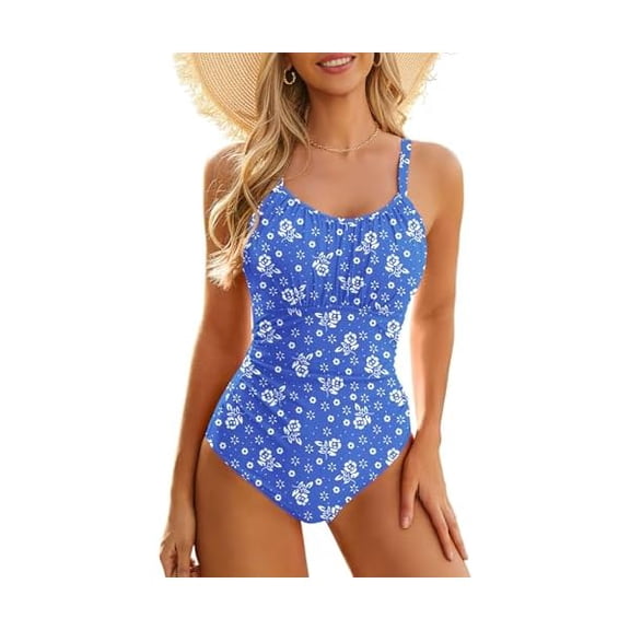 Tummy Control One Piece Swimsuit for Women Vintage Bathing Suits Ruched Swimwear