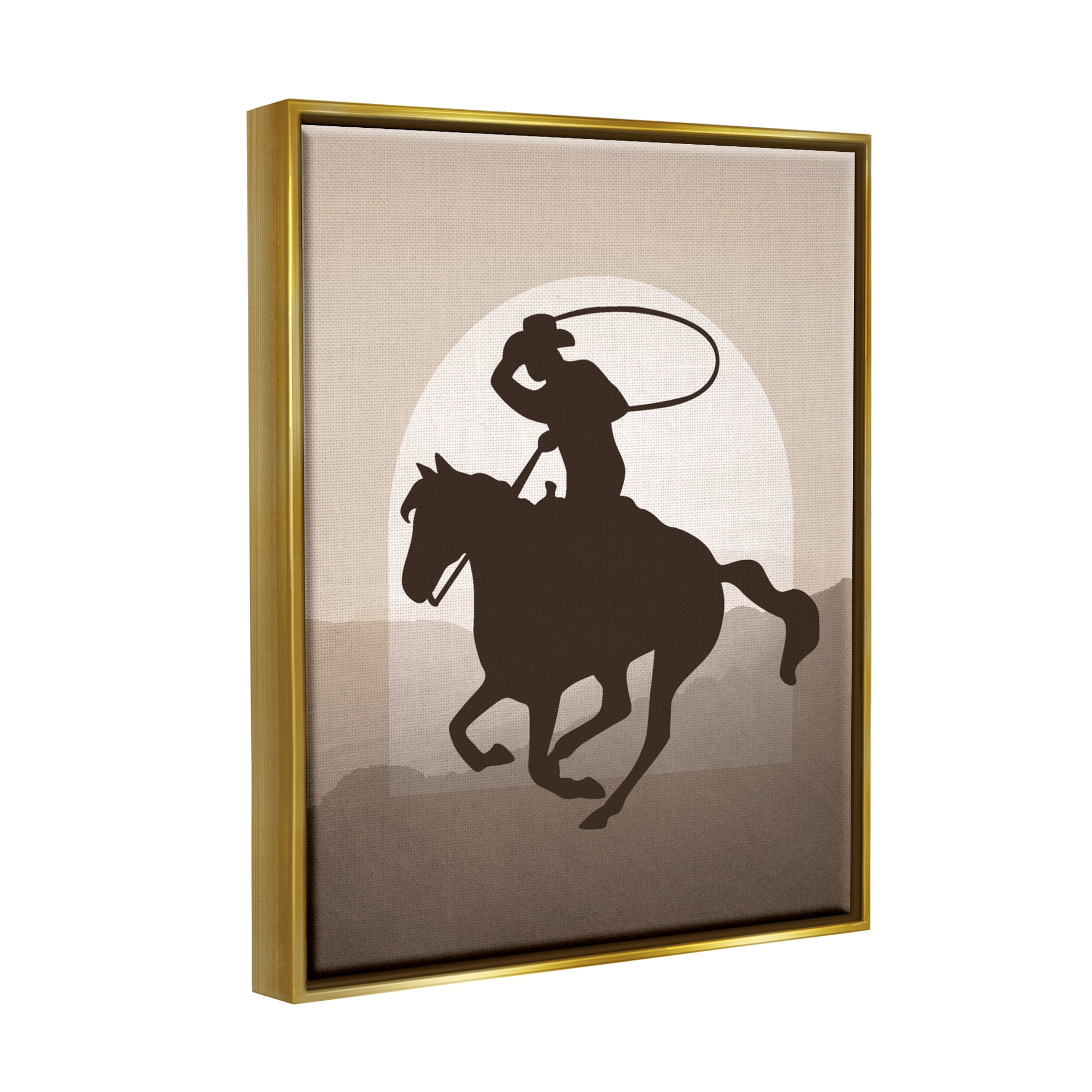 Stupell Industries Cowboy with Lasso Animals & Insects Painting Gold Floater Framed Canvas Art Print Wall Art, 17 x 21