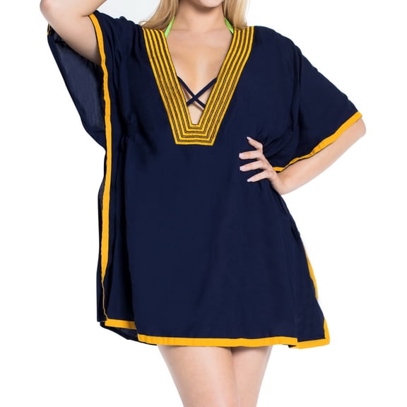 HAPPY BAY Women's Beachwear Short Beach Dress Summer Swimsuit Cover ups 1X-2X Mary Navy Blue_AC801