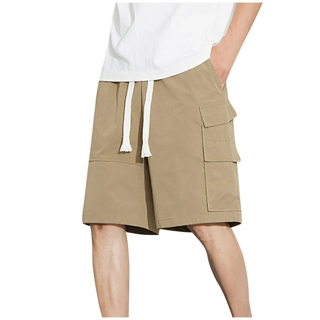 AherBiu Plus Size Cargo Shorts for Men Drawstring Lightweight Loose Fitted Casual Shorts with Multi Pockets