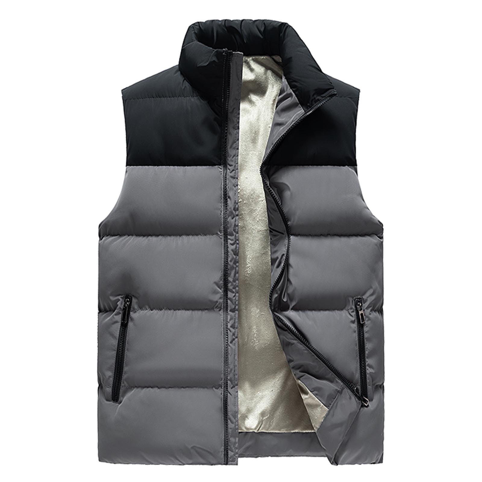 zanvin Men s Fallow Full Zip Stand Collar Sleeveless Jacket Have Pockets Patchwork Gilet Gray XXL Walmart