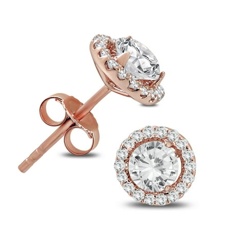 1 Carat TW Diamond Halo Earrings in 14K Rose Gold