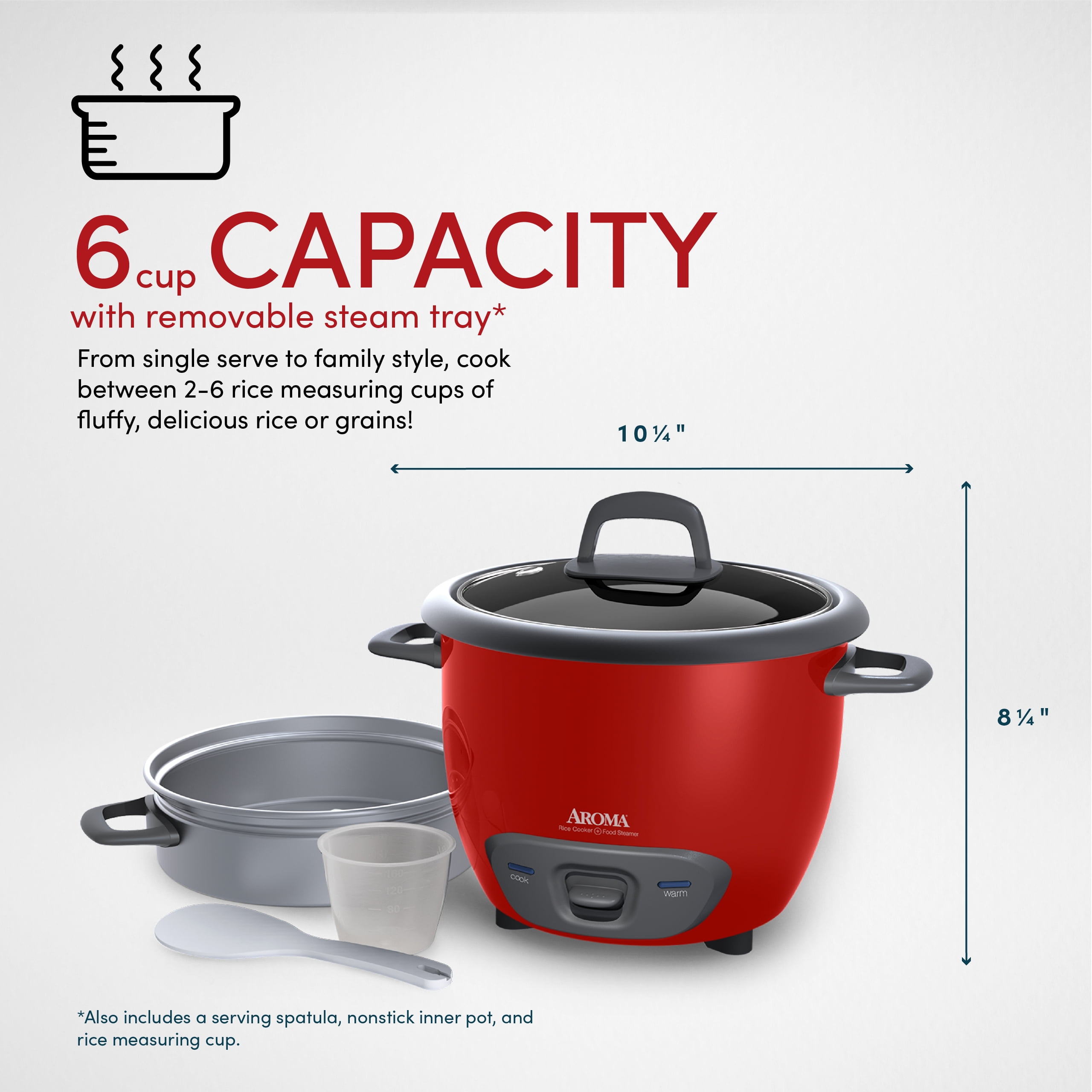 Aroma Electric 6-Cup Rice & Grain Cooker, Food Steamer, Red, ARC-747-1NGR - Walmart.com Aroma Electric 6-Cup Rice & Grain Cooker, Food Steamer, Red, ARC-747-1NGR - Walmart.com
