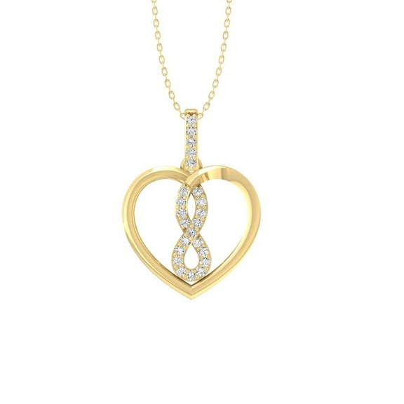 ARAIYA FINE JEWELRY 10K Yellow Gold Round Lab-Grown Diamond Heart Pendant for Women with Yellow plating Silver Cable Chain Necklace (1/8 cttw, D-F Color, VS1 Clarity) 18"