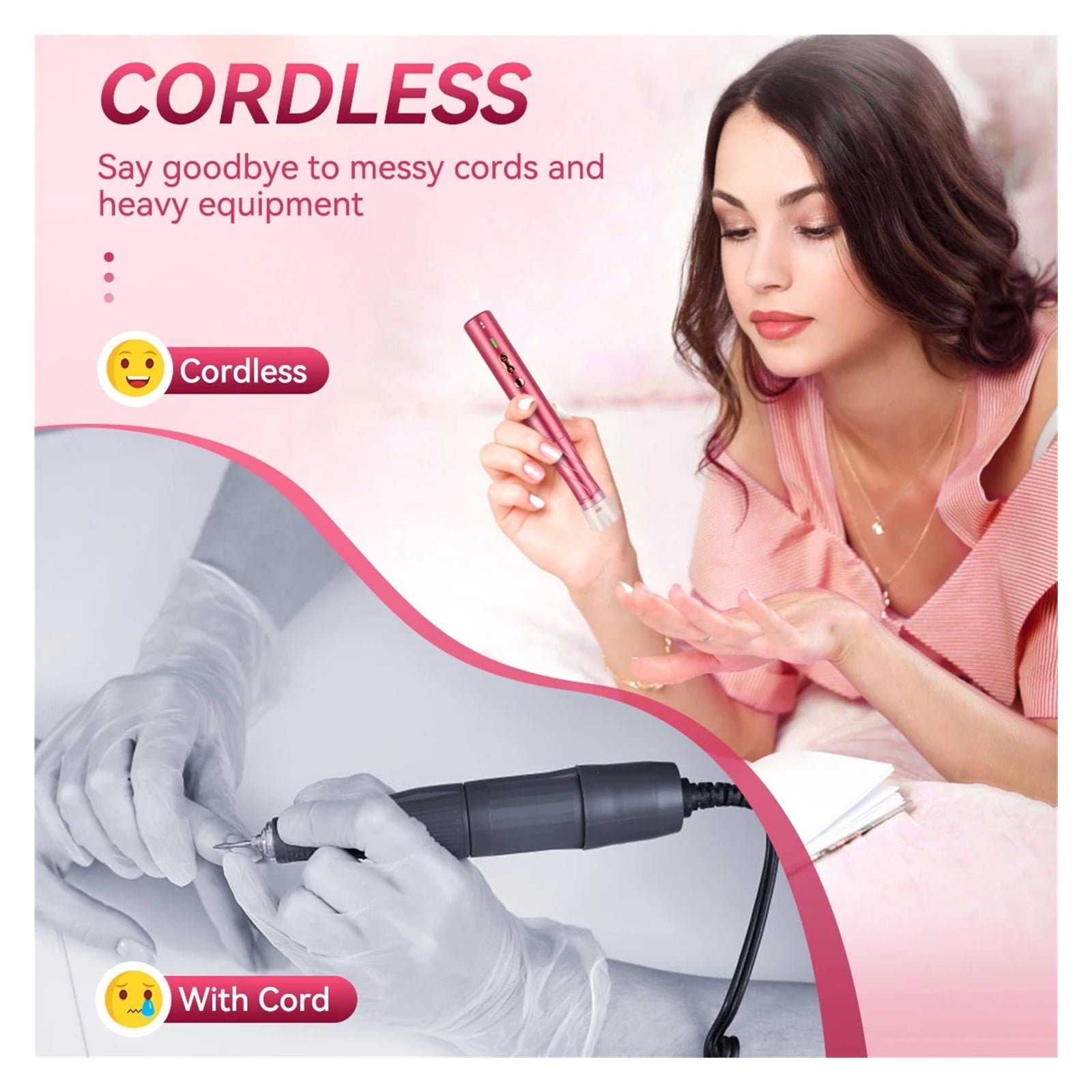 Electric Nail Drill 30000RPM with LED Light Manicure Machine Charging Nail File Polishing Nail Drill Pedicure Tools