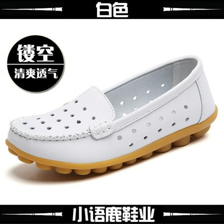 

Genuine Leather Spring and Autumn Slip-on Women‘s Shoes Casual Single-layer Shoes Large Size Oxford Mother Shoes Bean Shoes Soft-soled Nurse White Shoes