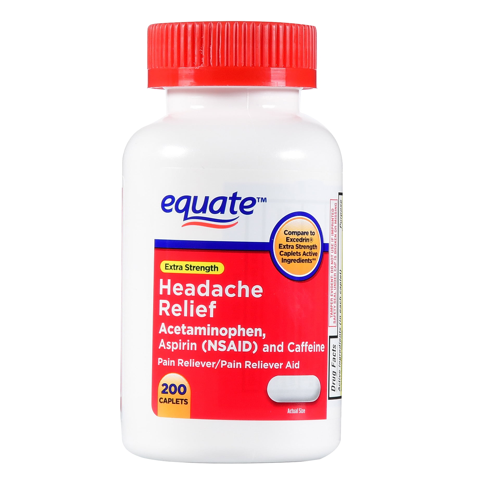 Equate Extra Strength Headache Relief Pain Reliever Acetaminophen Caplets, 200 Count