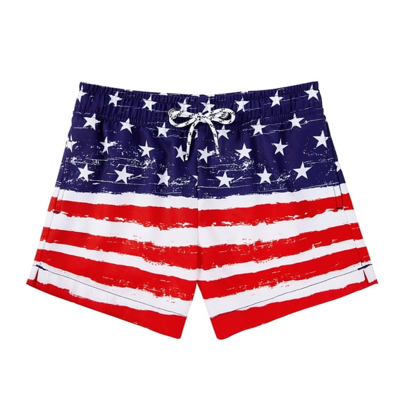 Zando 4th of July Swim Trunks for Boys Patriotic American Flag Quick Dry Stretchy Toddler Boy Swimsuit with Mesh Liner 6 Years