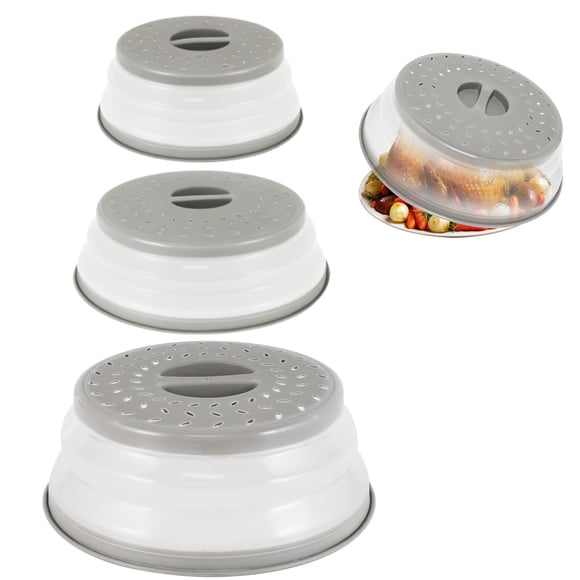 Lot de 3 Couvercles Alimentaires Pliables pour Micro-Ondes, Pare-Éclaboussures, Couvercle de Micro-Ondes Ventilé pour Aliments, TPR Sans BPA, Va au Lave-Vaisselle, Gris&Iial;¼?Grand, Moyen, Petit