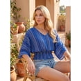 thumbnail image 4 of DARING DIVA Women's V Neck Chiffon Smocked Batwing Blouses XL Royal Blue, 4 of 8