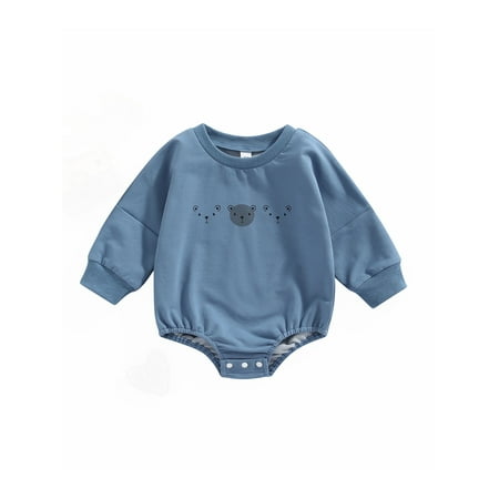 

Frobukio Toddler Baby Boys Girls Long Sleeve Romper Cartoon Bears Pattern Round Collar Snap Crotch Triangle Bodysuit Blue 12-18 Months
