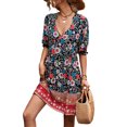 thumbnail image 4 of Txlixc - Vestido de manga corta con volantes para mujer, estampado de flores a la moda, cuello en V, cintura alta, vestido acampanado Txlixc  Moda, 4 of 7