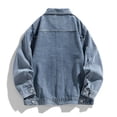 thumbnail image 3 of Maoxin Mens Jacket Men's Vintage Motorcycle Warm Solid Color Button Pocket Long Sleeved Denim Jacket Spring/Autumn Clothing Blue 2XL, 3 of 7