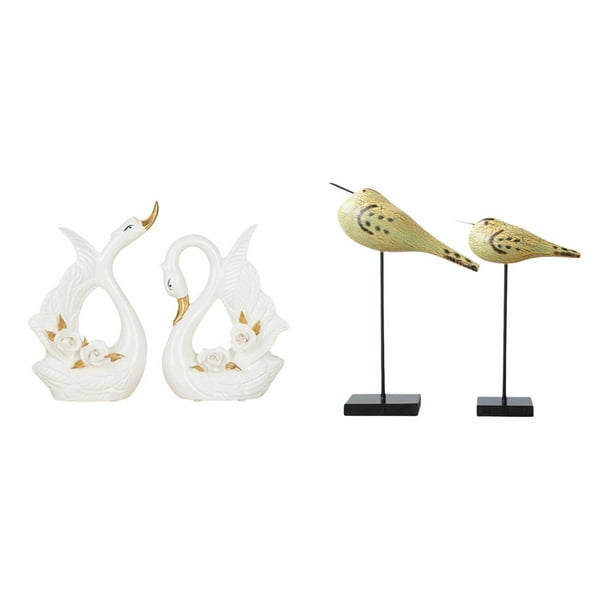 Elegante Juego De Estatuas De Cisne De Cerámica Y Pájaro De Madera, Esculturas De Animales Modernas, Adornos Decorativos Para Estantería, Armario, Escritorio, Dormitorio, Entrada Interior.
