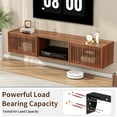 thumbnail image 4 of Hommpa Floating TV Stand for 65/75/80 inch TV, Mid Century Modern Wall Mounted TV Console with Storage Shelf & 2 Slatted Doors, Media Console Entertainment Center for Living Room, Bedroom,Walnut, 4 of 11