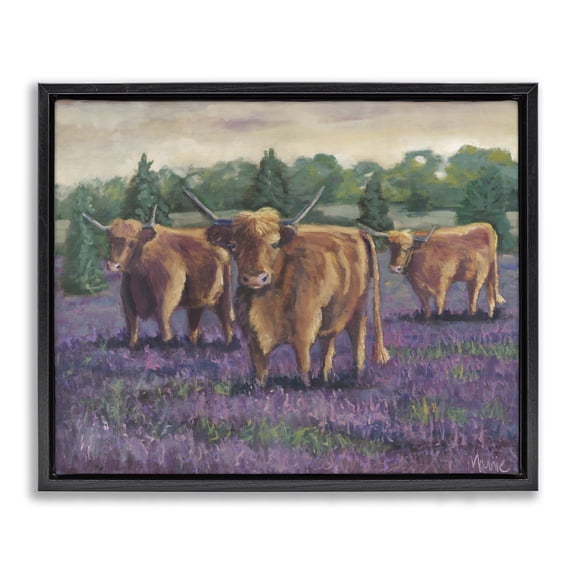 Purple Fields & Cows Black Framed Floater Canvas Wall Art, design by Marnie Bourque