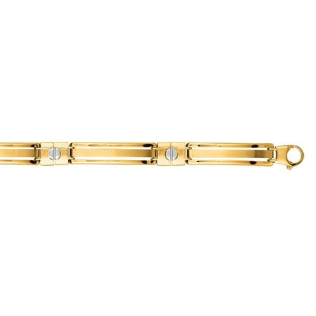 14K Yellow-White Gold Shiny Two Tone Men's Fancy Bracelet+Nail Head with Lobster Clasp