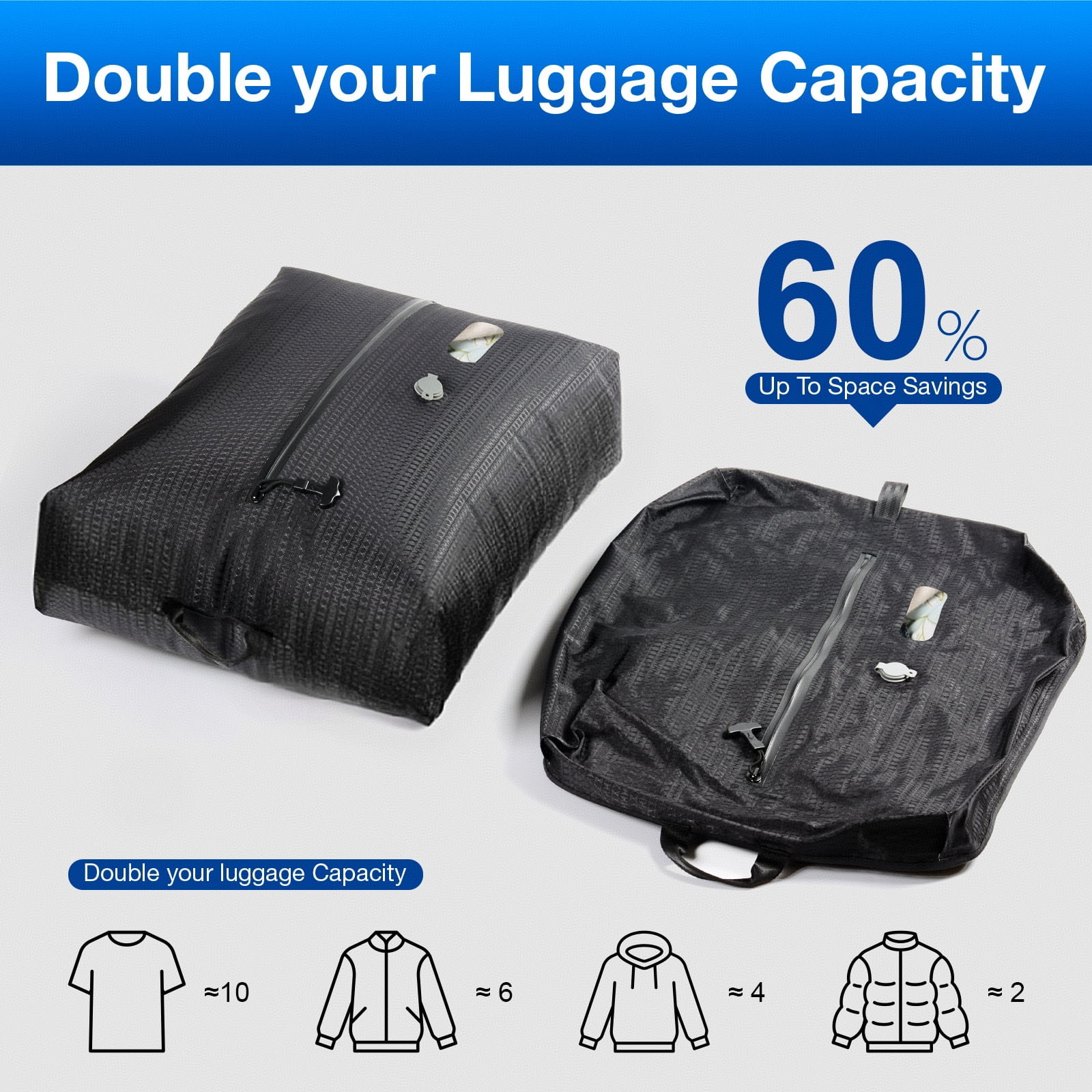 Vacuum Travel Bags with Pump–Electric Wireless Air Pump, 1PC Vacuum Seal bags for Clothing Travel, Double Layer Travel Vacuum Bags for Luggage with IP67 Waterproof, Compression Bags for travel
