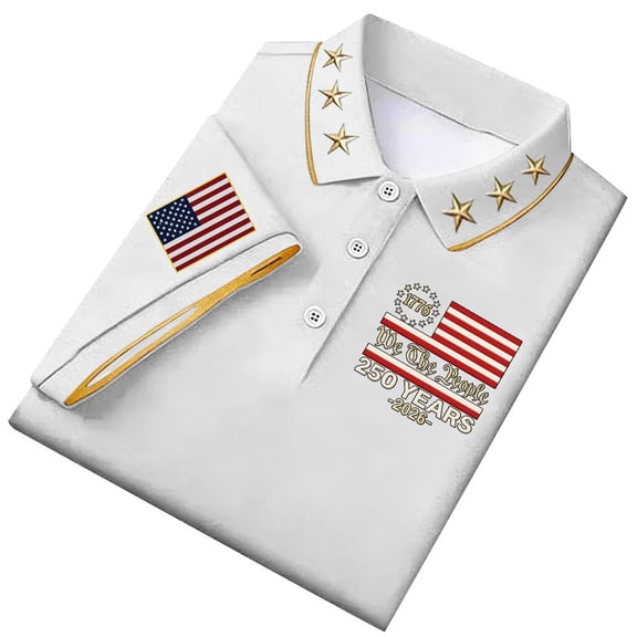 Dwelliawo Men's 250th Anniversary National Flag Print Polo Shirt 250 Anniversary Usa Casual Patriotic Polo Shirt American Flag Patriotic Shirts Short Sleeve Tee M White M