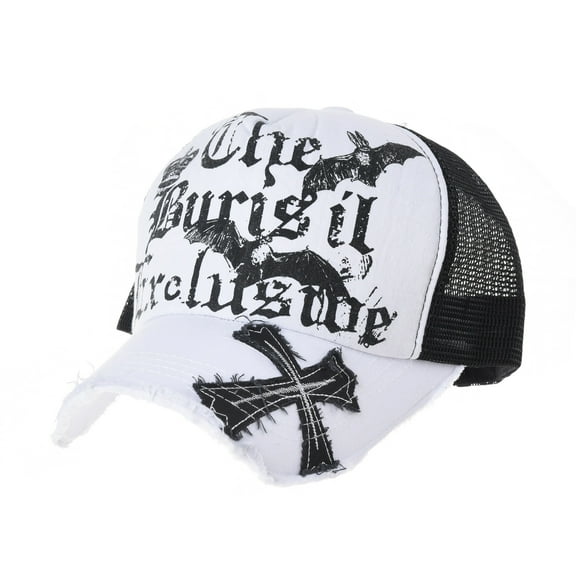 WITHMOONS Baseball Cap Bats Cross Meshed Distressed Trucker Hat KR1644 (White)