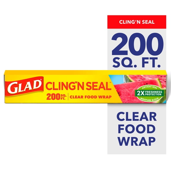 Glad Cling N Seal Plastic Food Wrap, 200 sq ft Roll