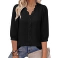 thumbnail image 6 of Warop 3/4 Length Sleeve Womens Tops Solid Hollow Out V-Neck Blouses Summer Casual Business Shirts, 6 of 9