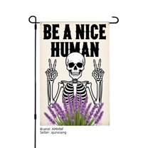 AMHNF Be a Nice Human Skeleton with Lavender Linen Garden Flag for Spring Summer Home Outdoor Garden Yard Door Decor 12x18 inch